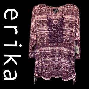 NWT Erika cranberry dreams 3/4 sleeve 1x top